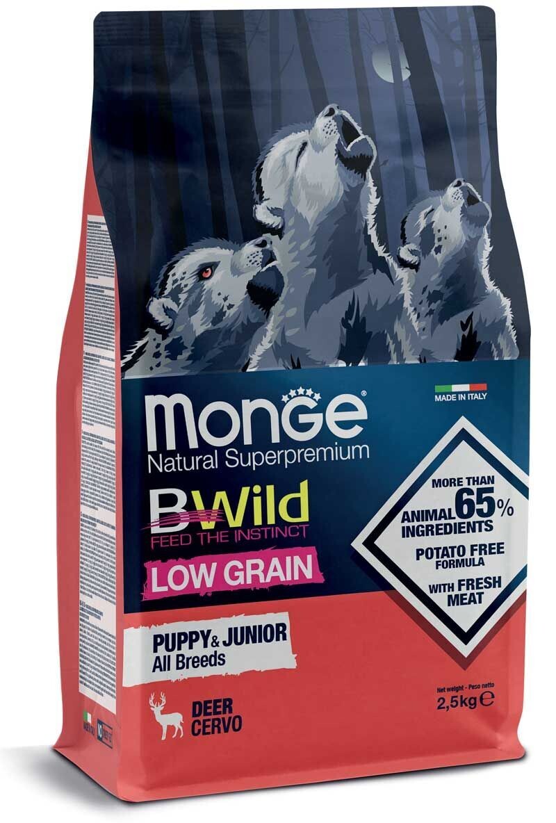 Monge Bwild Low Grain All Breeds Puppy & Junior Cervo Alimento per Cuccioli 2,5 kg