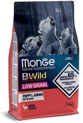 Monge Bwild Low Grain All Breeds Puppy & Junior Cervo Alimento per Cuccioli 2,5 kg