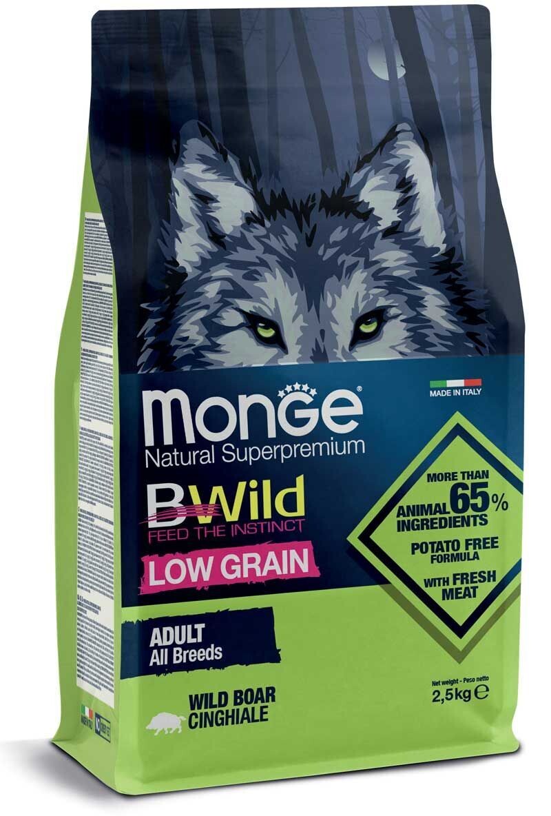 Monge Bwild Low Grain All Breeds Cane Adult Cinghiale Alimento per Cani 2,5 kg