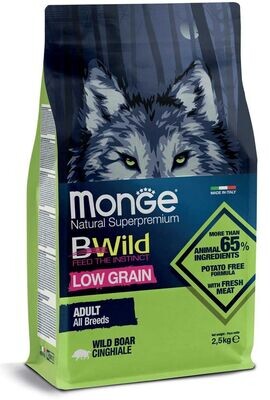 Monge Bwild Low Grain All Breeds Cane Adult Cinghiale Alimento per Cani 2,5 kg