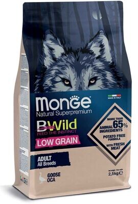 Monge Bwild Low Grain All Breeds Cane Adulto Oca Alimento per Cani 2,5 kg