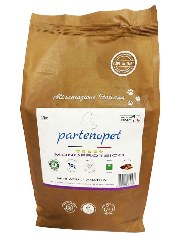 Partenopet Adult Mini Monoproteico Anatra Crocchette per Cani 100% Naturali 2 kg
