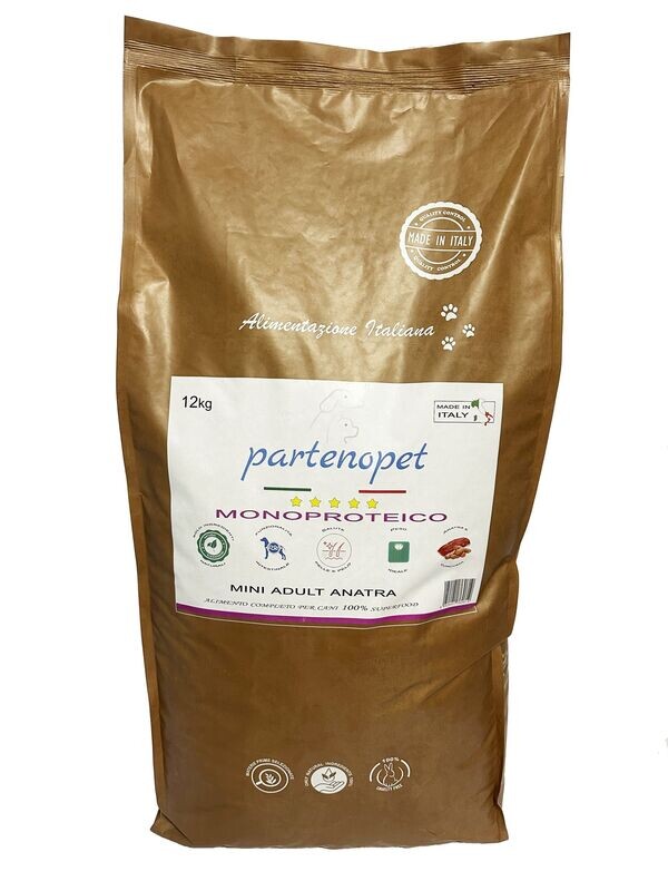 Partenopet Adult Mini Monoproteico Anatra Crocchette per Cani 100% Naturali 12kg