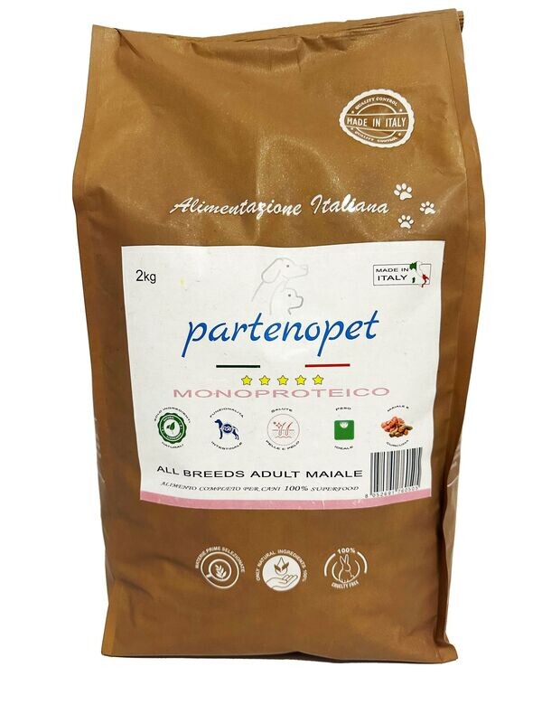 Partenopet Adult All Breeds Mono Maiale Crocchette per Cani 100% Naturali 2 kg