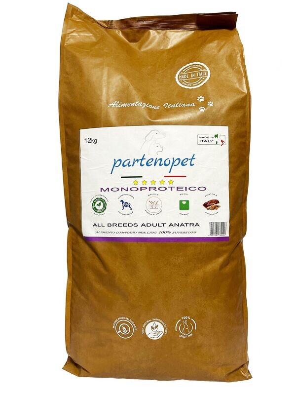 Partenopet Adult All Breeds Mono Anatra Crocchette per Cani 100% Naturali 12 kg