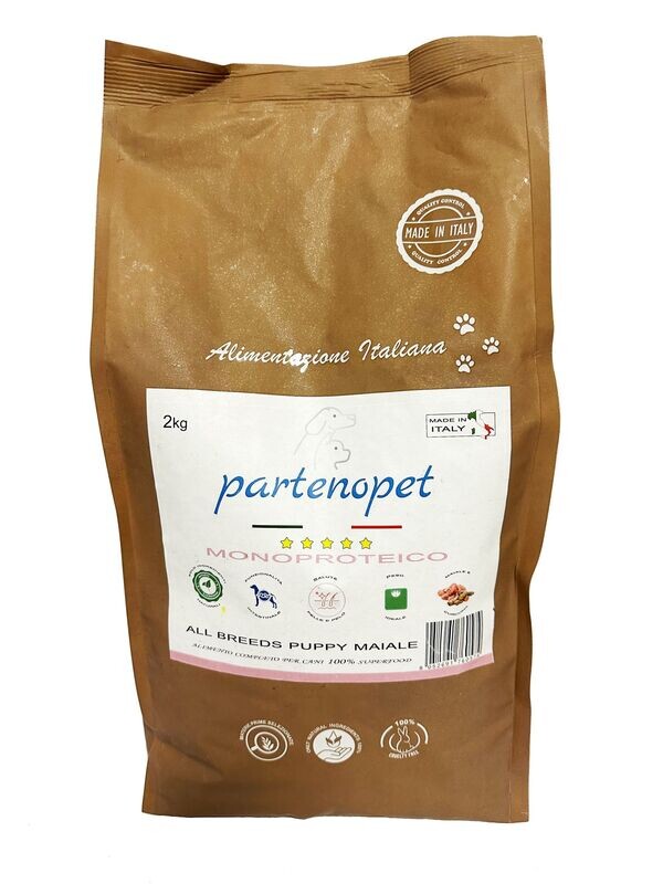 Partenopet Puppy All Breeds Mono Maiale Crocchette per Cani 100% Naturali 2 kg