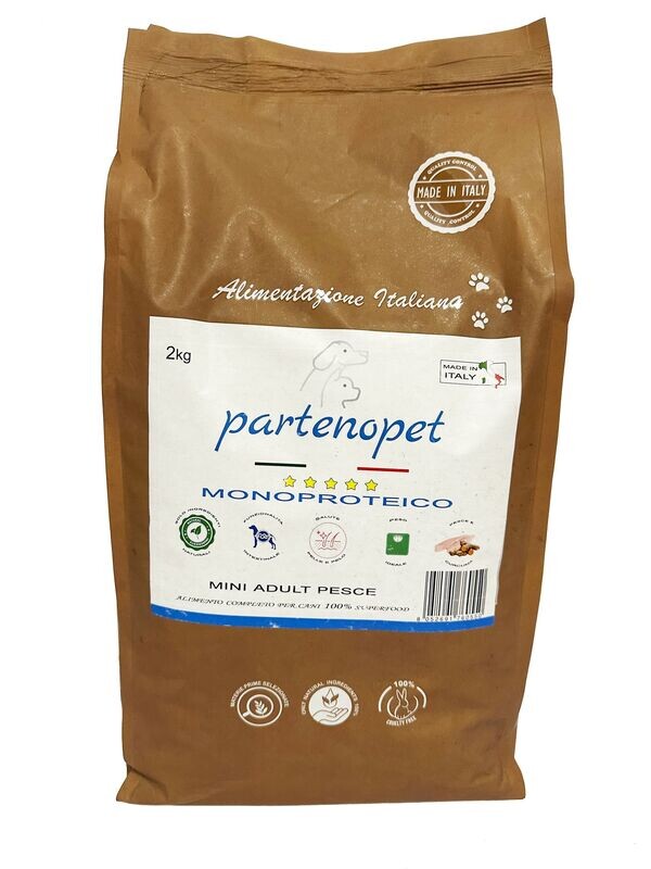 Partenopet Adult Mini Monoproteico Pesce Crocchette per Cani 100% Naturali 2 kg