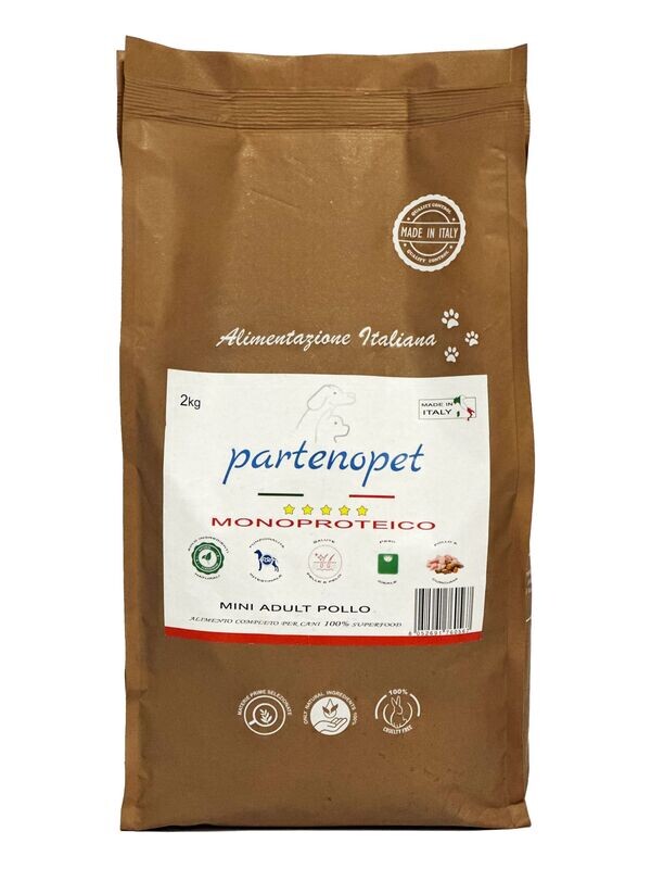 Partenopet Adult Mini Monoproteico Pollo Crocchette per Cani 100% Naturali 2 kg