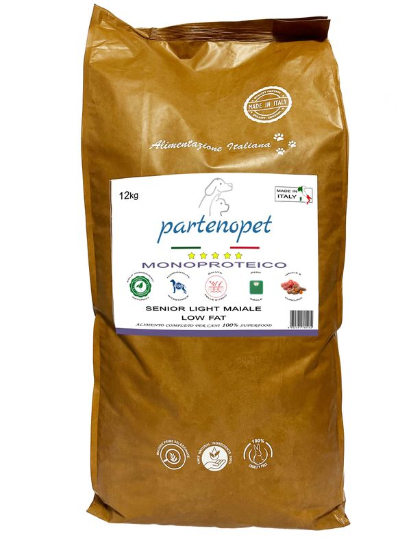 Partenopet Senior Light All Breeds Monoproteico Maiale Crocchette per Cani Anziani 100% Naturali 12 kg
