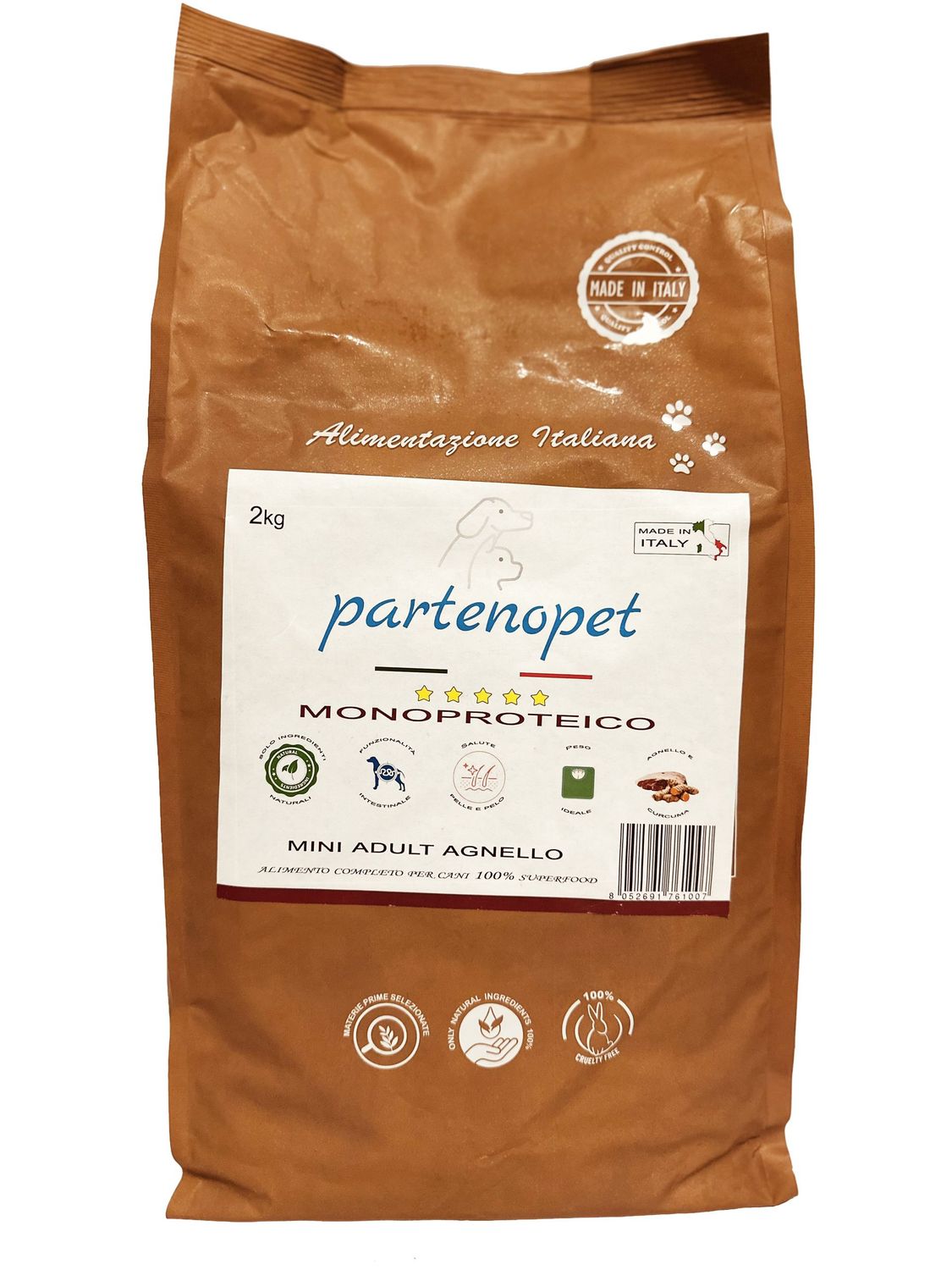 Partenopet Adult Mini Monoproteico Agnello Crocchette per Cani 100% Naturali 2 kg
