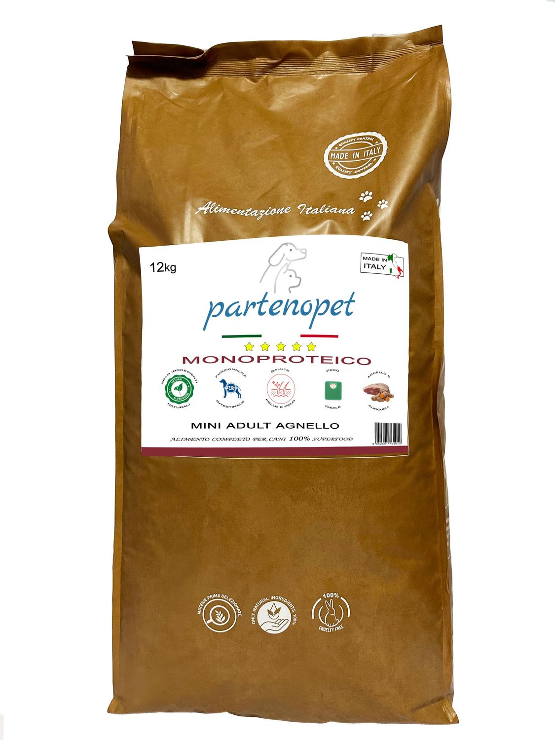 Partenopet Adult Mini Monoproteico Agnello Crocchette per Cani 100% Naturali 12 kg