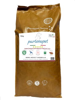 Partenopet Adult Mini Monoproteico Agnello Crocchette per Cani 100% Naturali 12 kg