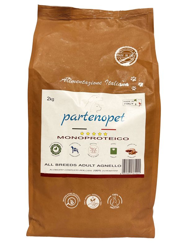 Partenopet Adult All Breeds Monoproteico Agnello Crocchette per Cani 100% Naturali 2 kg