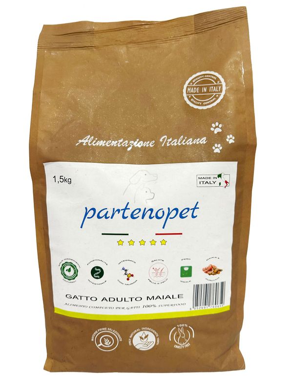 Partenopet Adult Cat Maiale Crocchette per Gatti Adulti 100% Naturali 1,5 kg