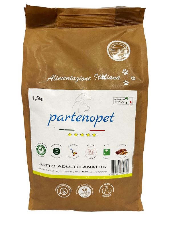 Partenopet Adult Cat Anatra Crocchette per Gatti Adulti 100% Naturali 1,5 kg