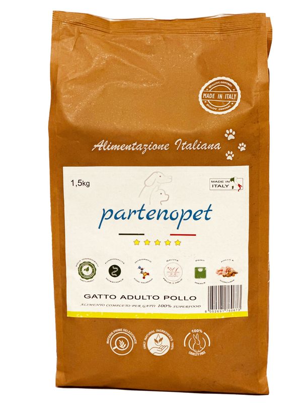 Partenopet Adult Cat Pollo Crocchette per Gatti Adulti 100% Naturali 1,5 kg
