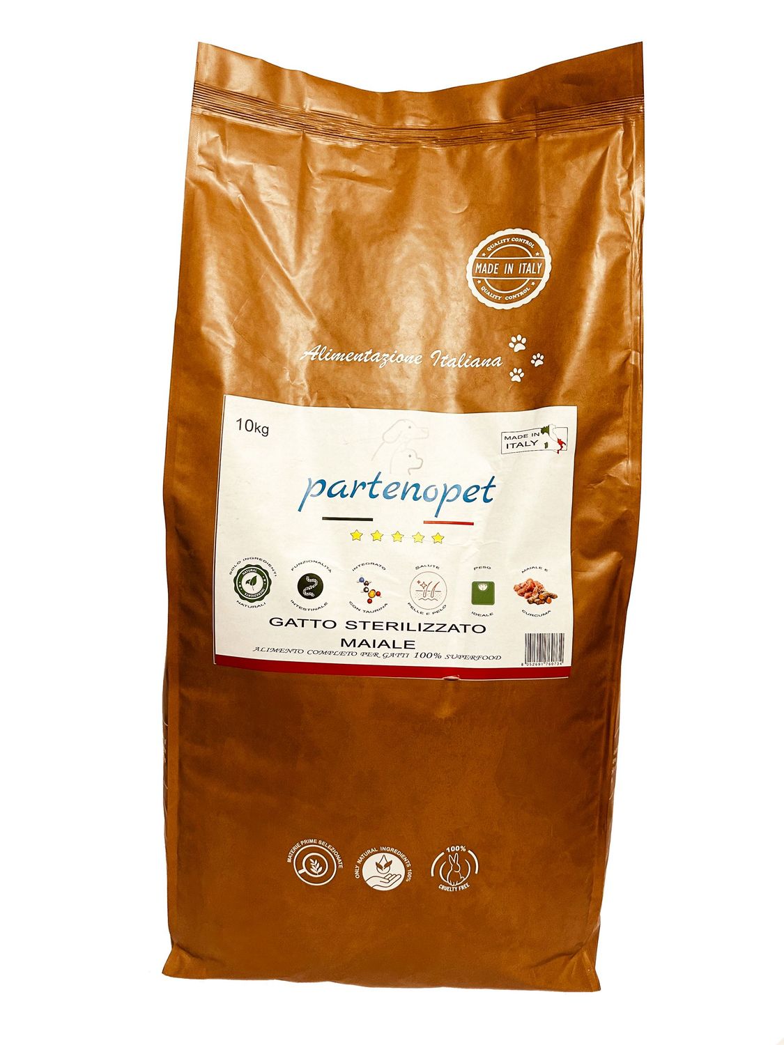 Partenopet Gatto Sterilizzato Maiale Crocchette per Gatti Sterilizzati 100% Naturali 10 kg
