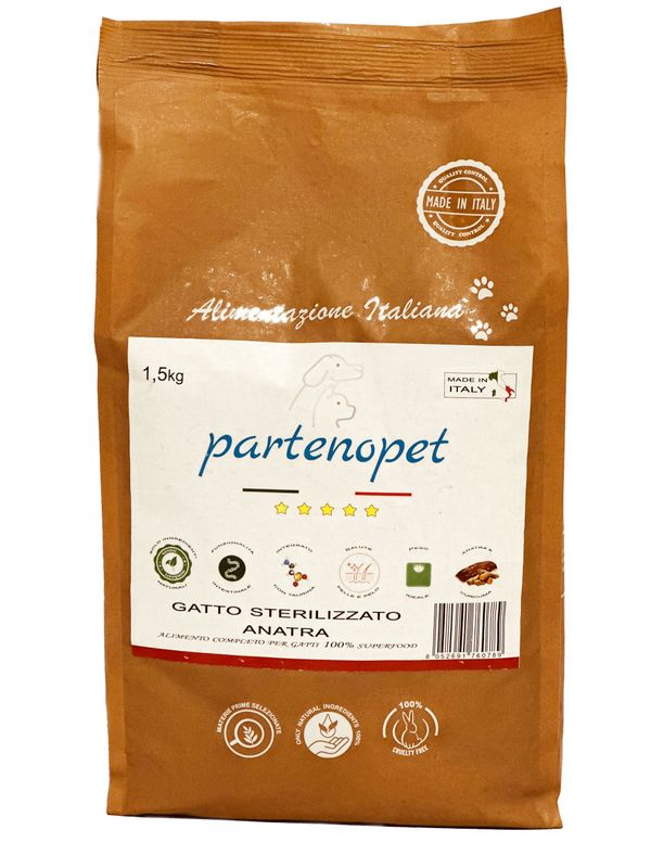 Partenopet Gatto Sterilizzato Anatra Crocchette per Gatti Sterilizzati 100% Naturali 1,5 kg