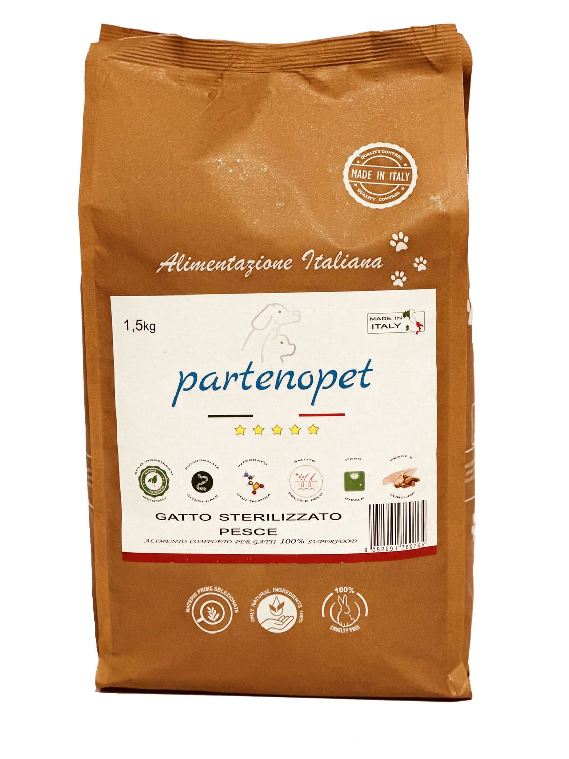 Partenopet Gatto Sterilizzato Pesce Crocchette per Gatti Sterilizzati 100% Naturali 1,5 kg