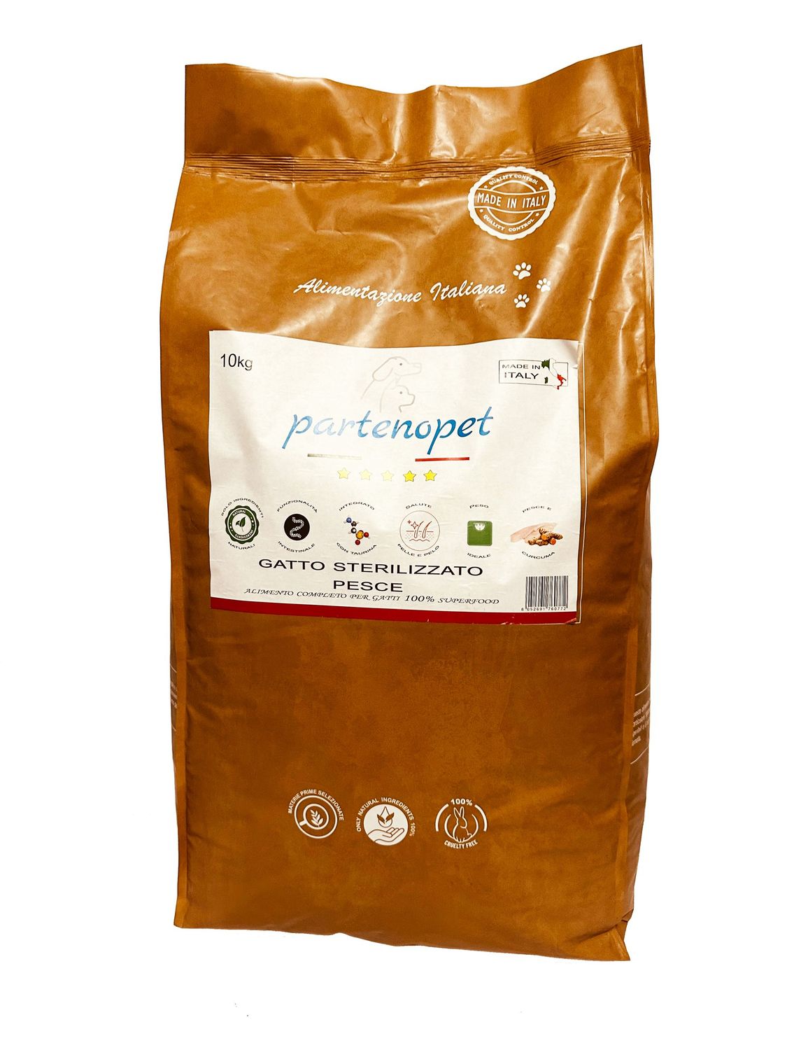 Partenopet Gatto Sterilizzato Pesce Crocchette per Gatti Sterilizzati 100% Naturali 10 kg