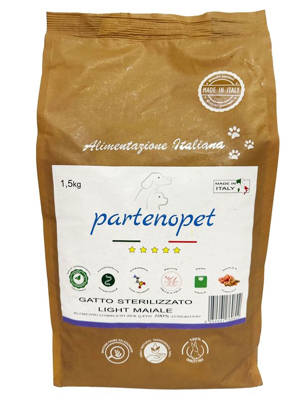 Partenopet Gatto Sterilizzato Maiale Crocchette per Gatti Sterilizzati 100% Naturali 1,5 kg