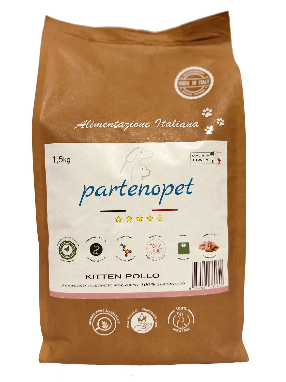Partenopet Gatto Kitten Pollo Crocchette per Gatti Cuccioli 100% Naturali 1,5 kg