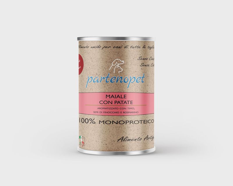 Partenopet Alimento Umido per Cani Solo Carne Fresca Monoproteico Grain Free Maiale con Patate 400 g