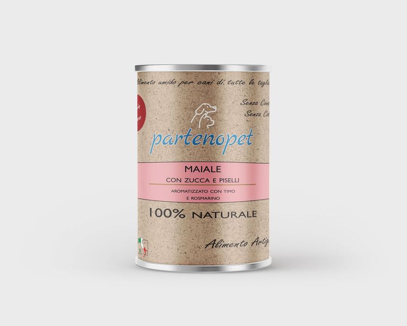 Partenopet Alimento Umido per Cani Solo Carne Fresca Grain Free Maiale con Zucca e Piselli 400 g