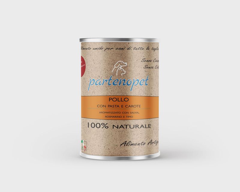 Partenopet Alimento Umido per Cani Solo Carne Fresca Monoproteico Pollo con Carote e Ditalini Rigati 400 g