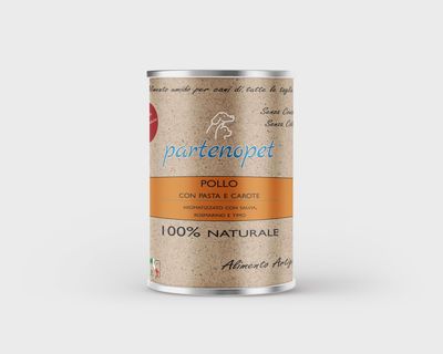Partenopet Alimento Umido per Cani Solo Carne Fresca Monoproteico Pollo con Carote e Ditalini Rigati 400 g