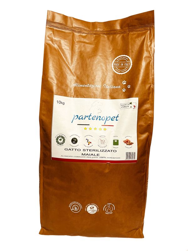 Partenopet Gatto Sterilizzato Maiale Crocchette per Gatti Sterilizzati 100% Naturali 10 kg