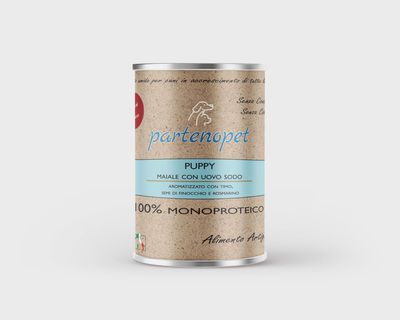 Partenopet Alimento Umido per Cani Cuccioli Solo Carne Fresca Monoproteico Grain Free Maiale con Uovo Sodo 400 g