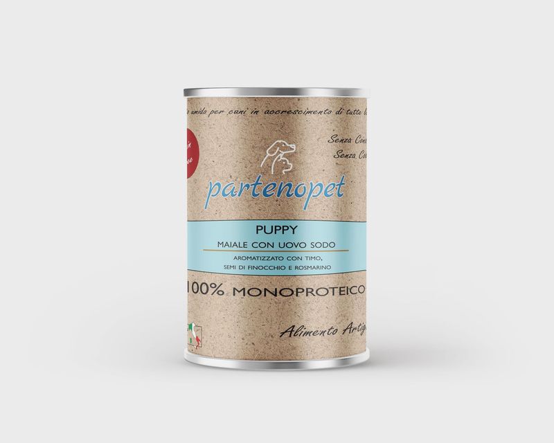 Partenopet Alimento Umido per Cani Cuccioli Solo Carne Fresca Monoproteico Grain Free Maiale con Uovo Sodo 400 g