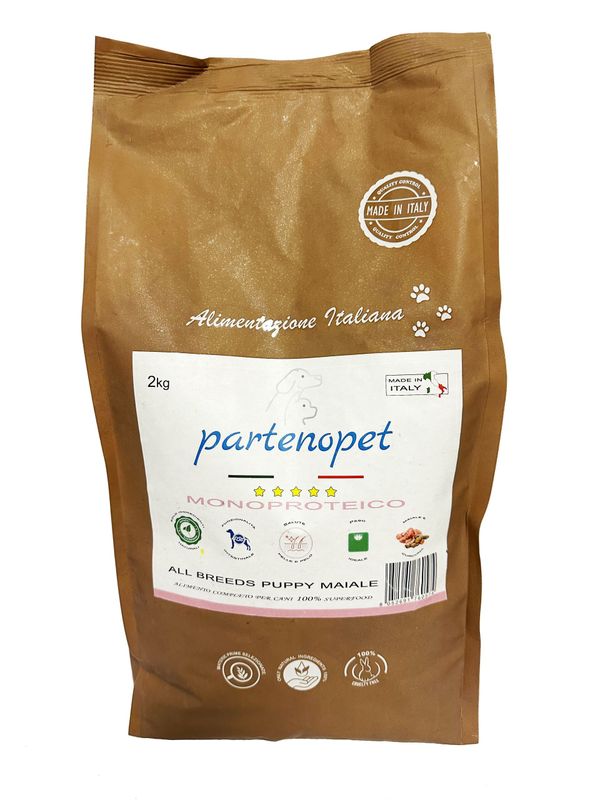 Partenopet Puppy All Breeds Mono Maiale Crocchette per Cani 100% Naturali 2 kg