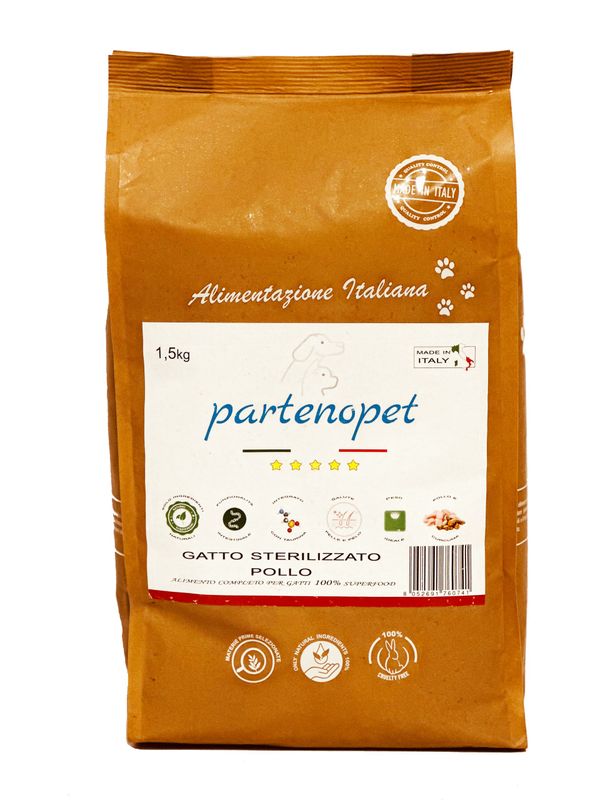 Partenopet Adult Cat Pollo Crocchette per Gatti Adulti 100% Naturali 1,5 kg