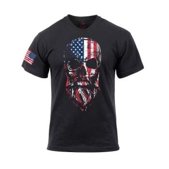 US FLAG BEARDED SKULL T-SHIRT