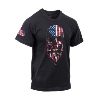 US FLAG BEARDED SKULL T-SHIRT