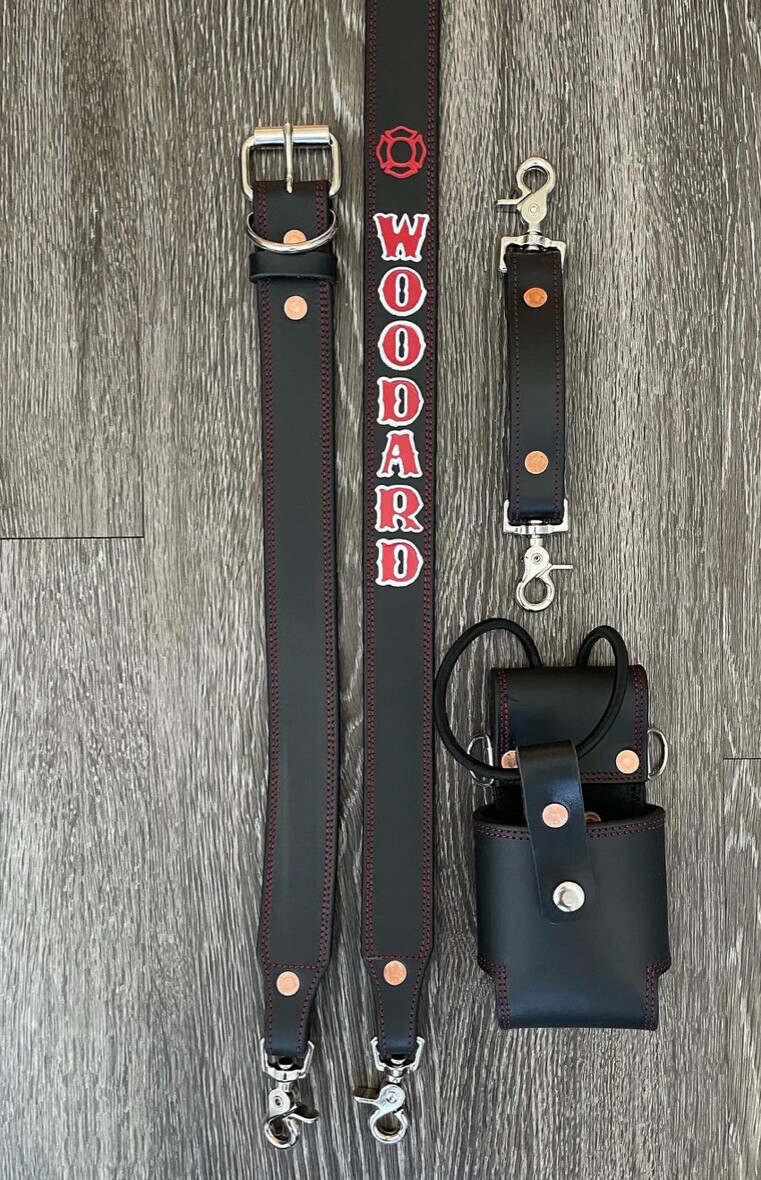 “HEAVY HITTER” Black Leather & Red Stitching (Radio Strap, Keeper & Holster)