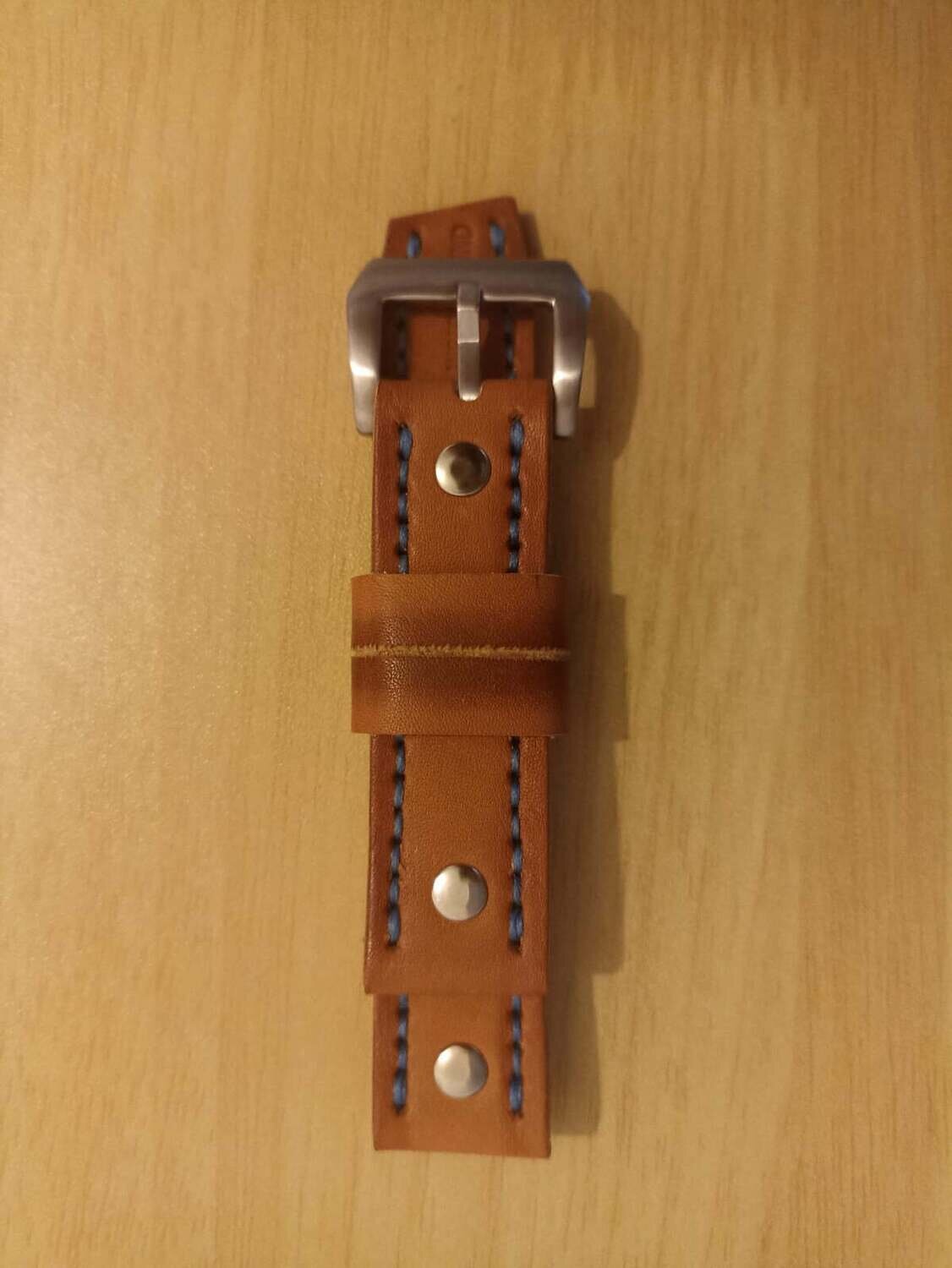 Wrist Bound 22mm Weathered Light Brown Leather/Blue Stitching/Silver Buckle