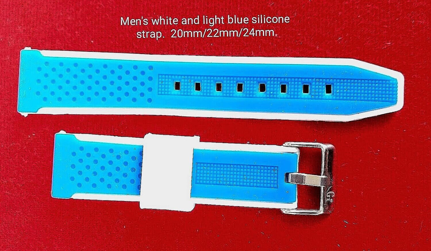 Men's white and light blue silicone strap 20mm/22mm/24mm