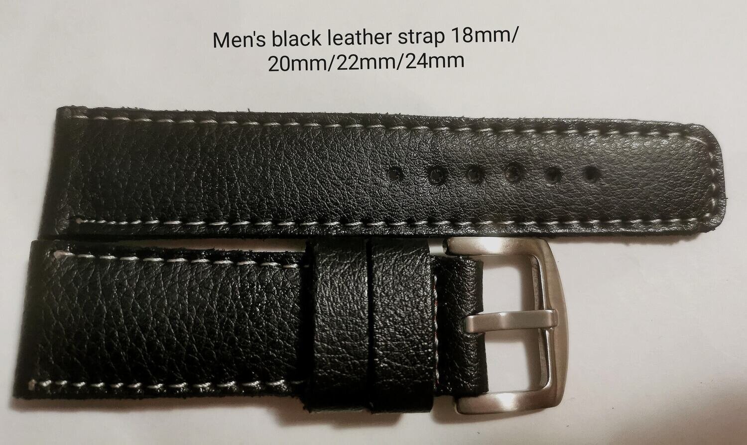 Men's black genuine leather strap 18mm/20mm/22mm/24mm