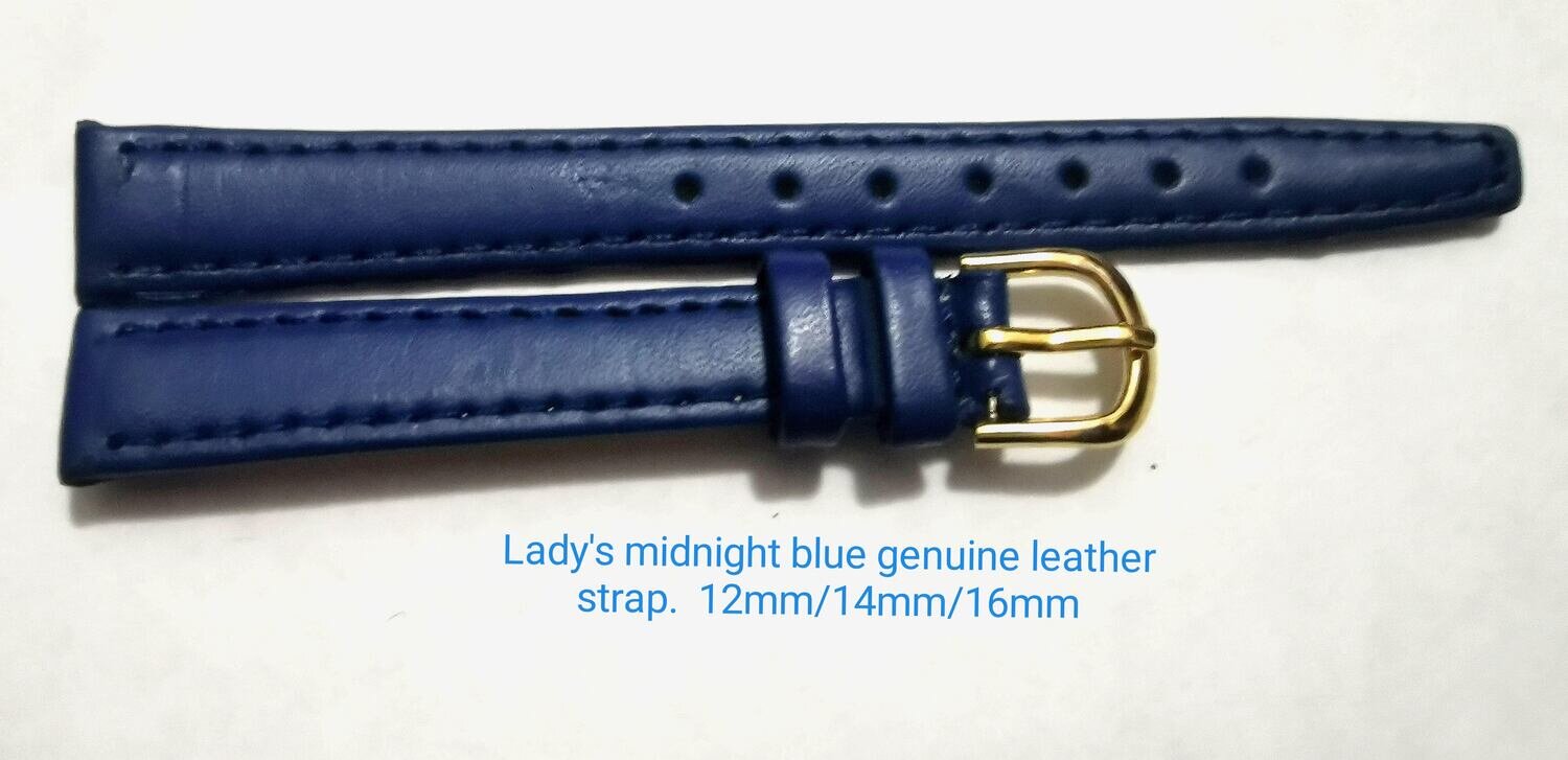 Lady's midnight blue genuine leather strap 12mm/14mm/16mm/