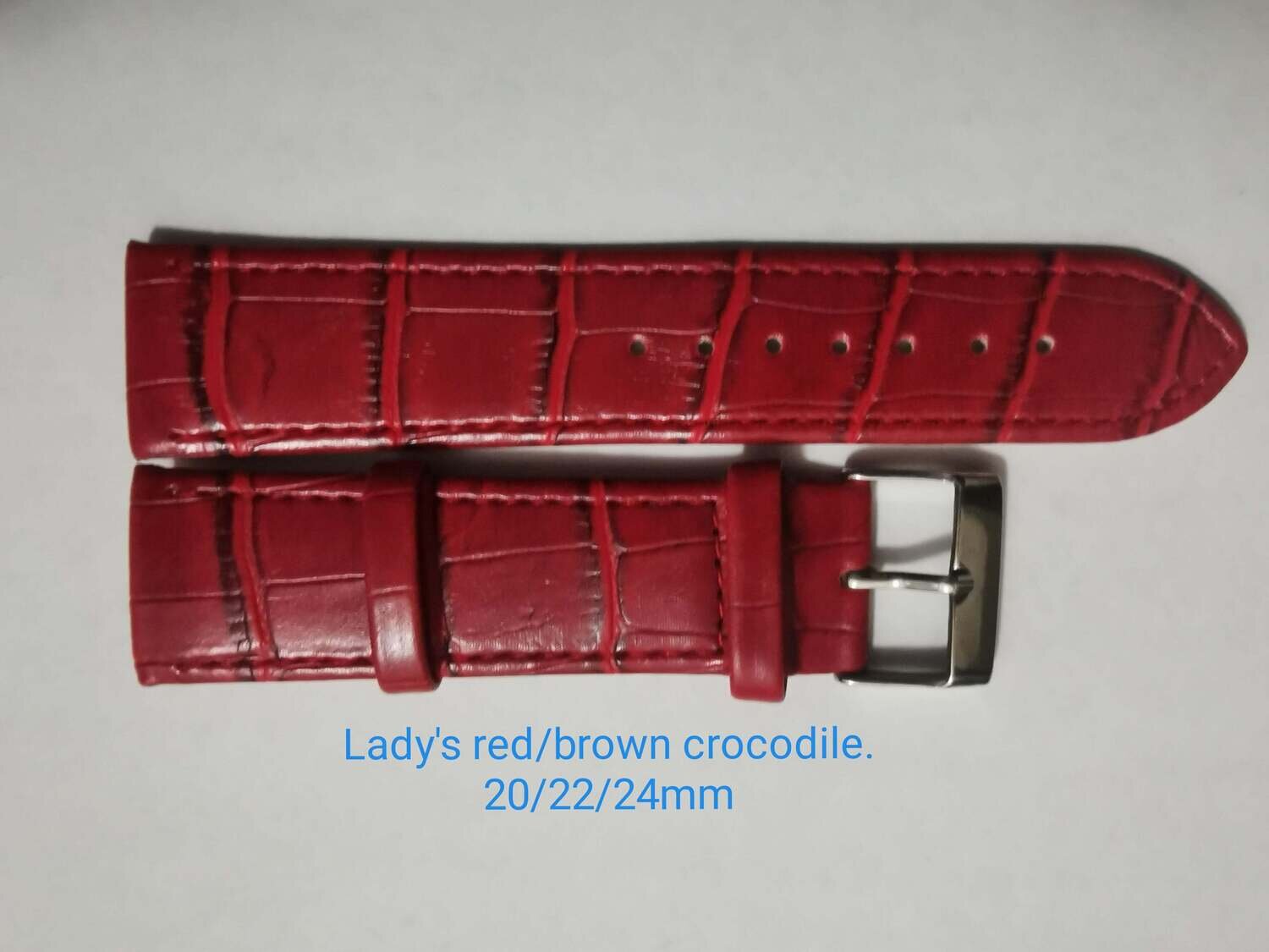 Lady's red brown genuine leather crocodile pattern strap 20mm/22mm/24mm