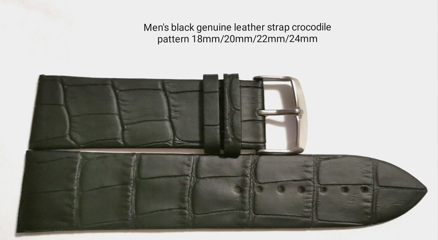 Men's black genuine leather crocodile pattern strap 18mm/20mm/22mm/24mm