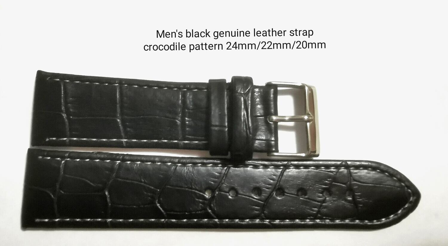 Men's black genuine leather crocodile pattern strap 20mm/22mm/24mm