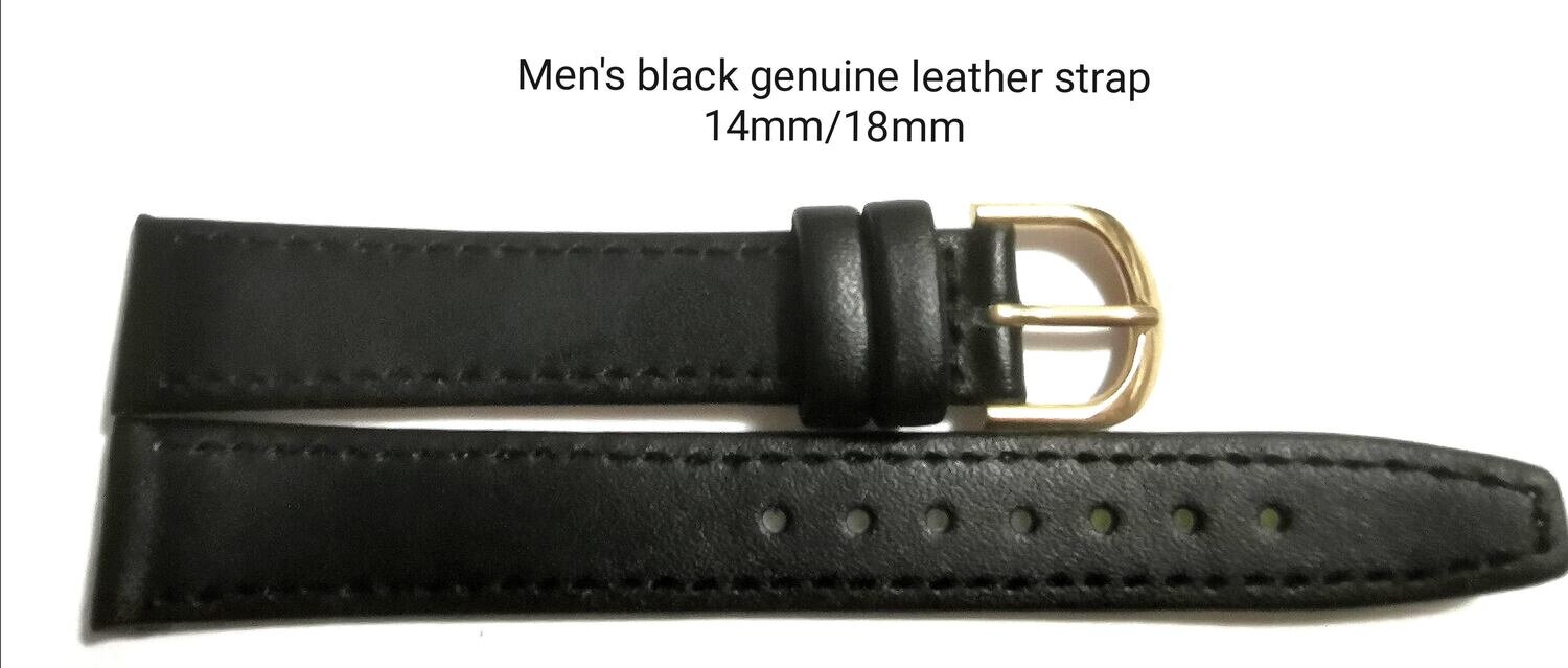 Men's black genuine leather strap 14mm/18mm