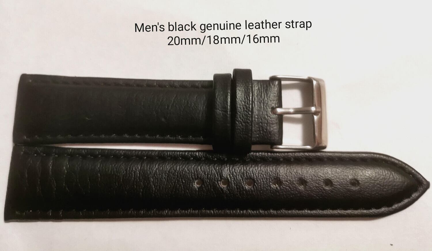 Men's black genuine leather strap 16mm/18mm/20mm