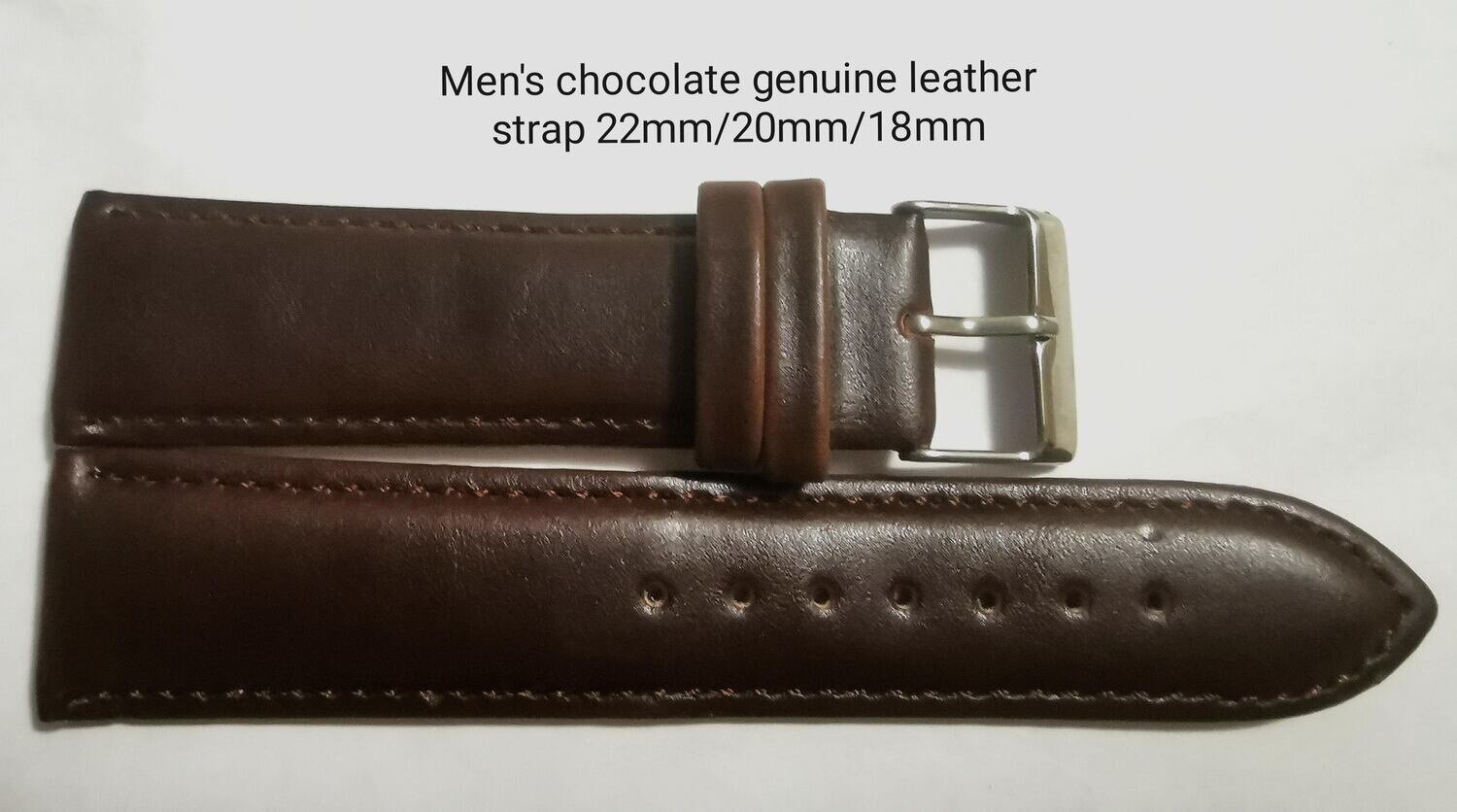 Men's chocolate genuine leather strap 18mm/20mm/22mm
