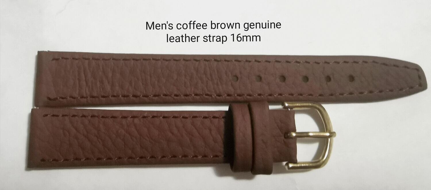 Men's coffee brown genuine leather strap 16mm