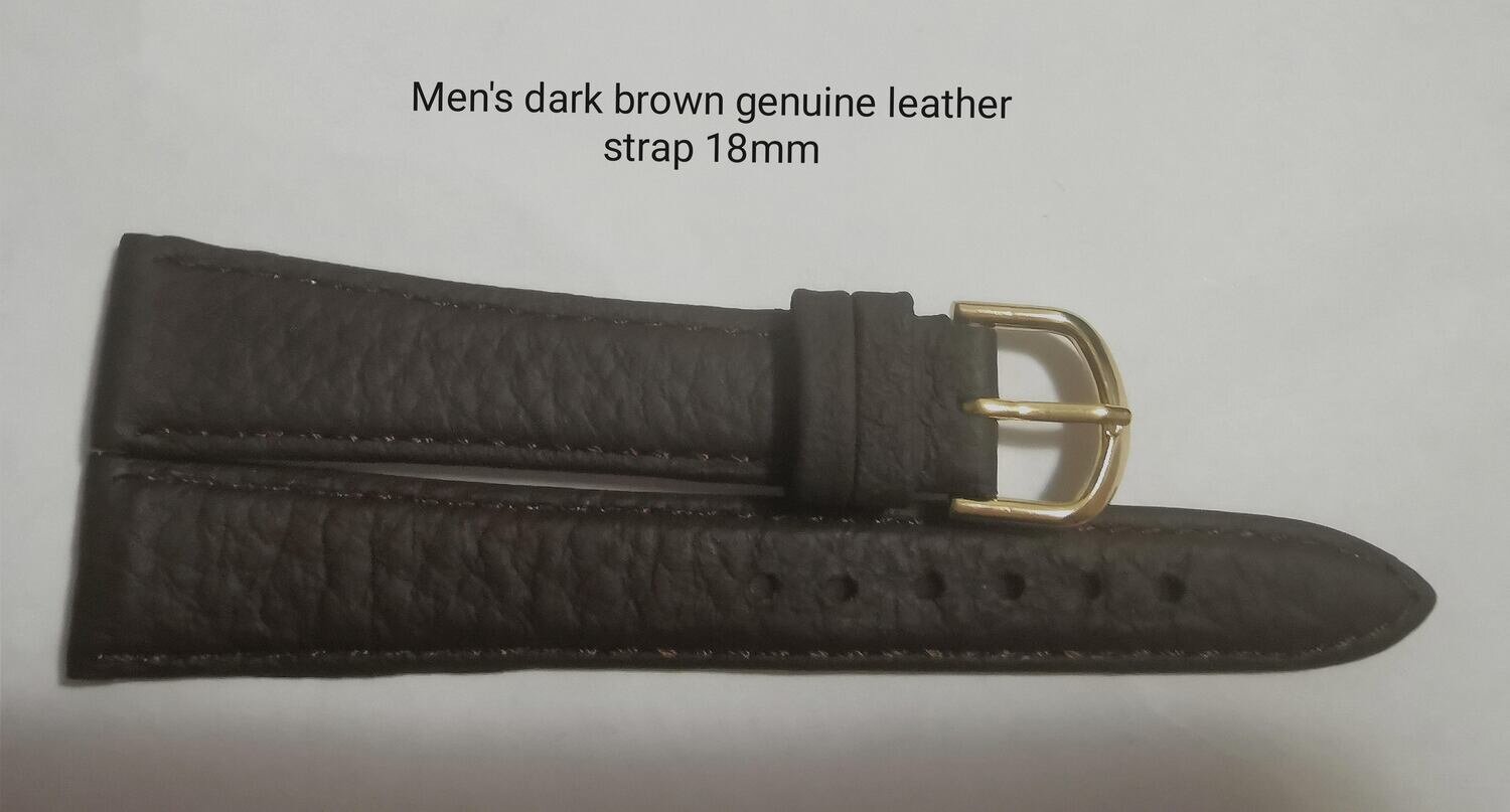 Men's dark brown genuine leather strap 18mm